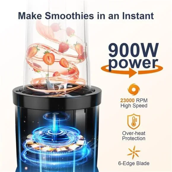 900W KOIOS Smoothie Blender, Personal Blender 22 oz Portable Blender Bottles